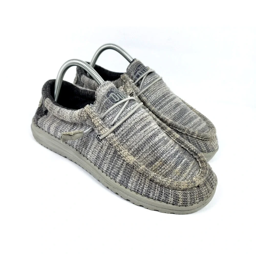 Hey Dude Wally Stretch Mix Mens Sz 8 Womens Sz 10 Platinum Slip On Loafer Shoes